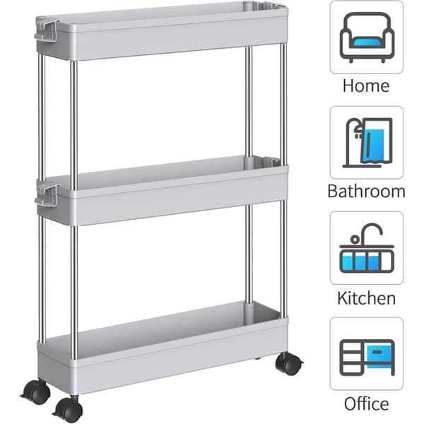 3-tier kitchen cart narrow niche shelf on wheels space-saving bathroom shelf and kitchen shelf for kitchen office bathroom 40x13x61cm grey