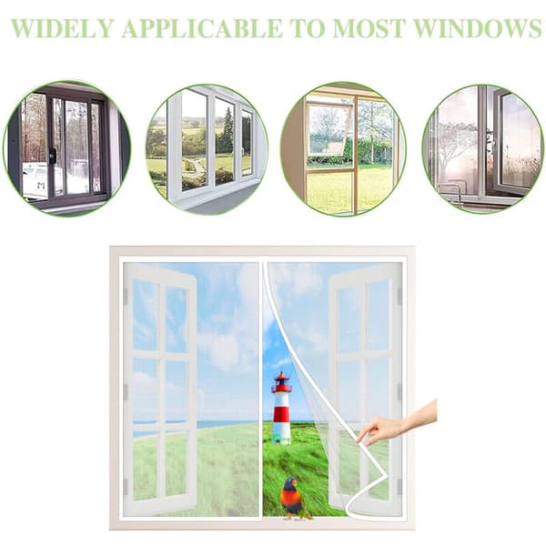 Magnetic Window Screen 120x150 cm White Insect Net Easy Installation Compatible with Patio Doors Interior Automatic Closing