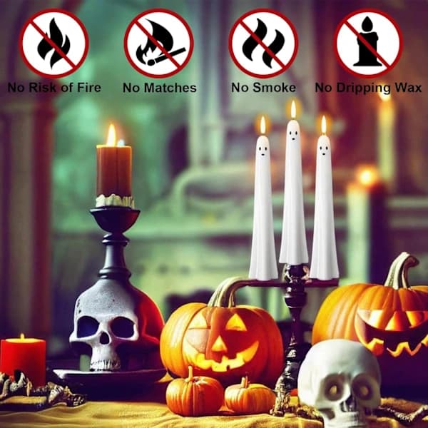 4-pack Halloween Ghost Candles, Battery Operated LED Flameless Flickering Decorations for Parties 4 pcs