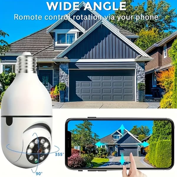 Smarte WiFi-lampe sikkerhetskameraer, 360° panoramaovervåking med bevegelsesdeteksjonsvarsler
