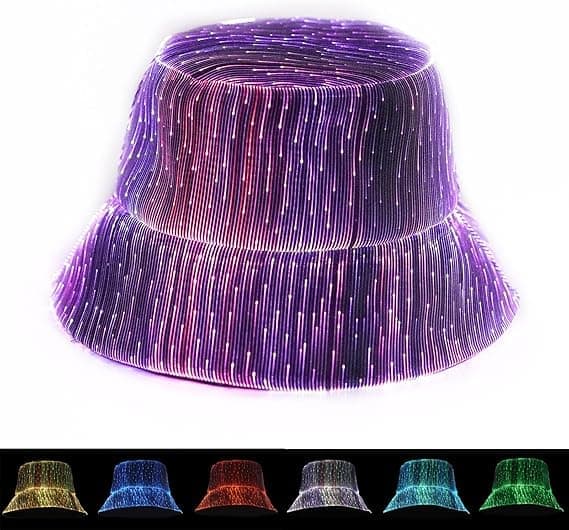 LED Rave Bøllehat Lysende Fiskerhat 7 Farver Lysende i Mørket Partyhatte USB Genopladelig[LD]