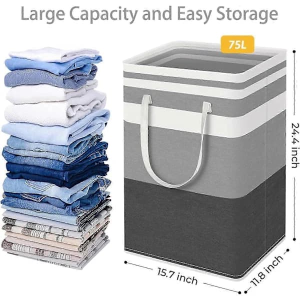 2-pack Large Laundry Basket, Waterproof, Freestanding Laundry Hamper, Foldable Tall Clothes Basket with Extended Handles for Clothes Toys in Do[co]