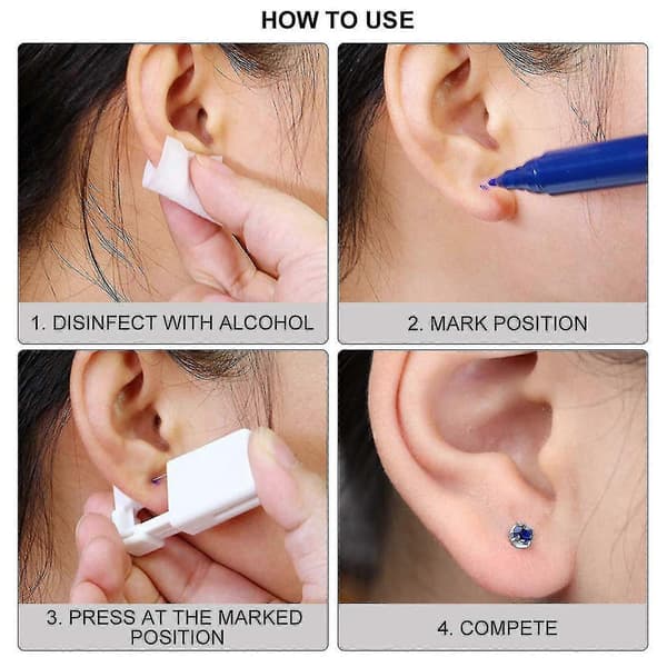 4-pack Self Ear Piercing Gun, Disposable Self Ear Piercing Gun Kit with Earring Stud Safety Ear Piercing Gun Kit Tool-FA-