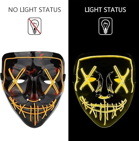 LED-kauhumaski, Halloween-naamio, puhdistus 3x valotehosteella, Con