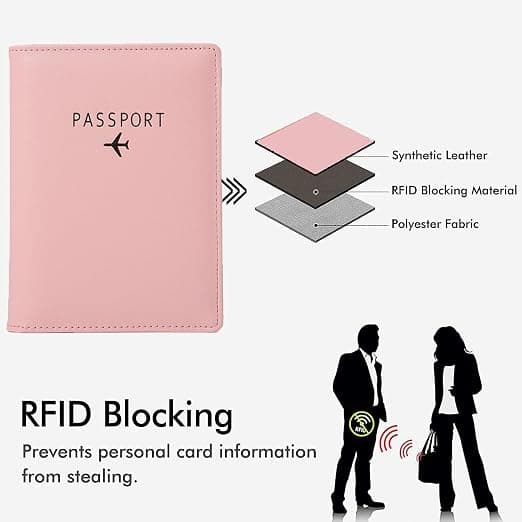 Læderrejsepunge Pas Etui Cover Blocking, Læderkortholder, Rejsedokument Organizer Case Pink Pink