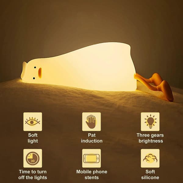 Cute Night Light for Kids, Dark Duck Sleep Lamp with Touch Sensor, Baby Silicone Night Light, Rechargeable Battery, Dimmable
