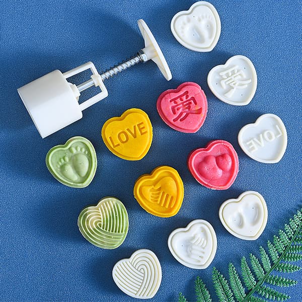 Månkakeformset Midhöstfestivalbitar Kakstämplar, Hjärtformad Kakform DIY Handpress Kakdessertskärare