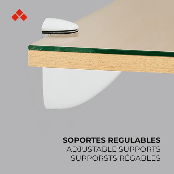 4 Adjustable Brackets in Black - Modern Style - for Glass Shelves from 3 to 16 mm Thick - Easy Installation