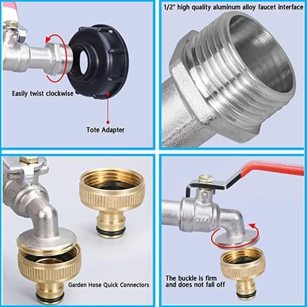 IBC tankkran 1000L regnvannsoppsamlingskran, IBC vanntankadapter 1/2  \" dobbel regnvannsoppsamlingskran, messingkran av PP grovgjenge