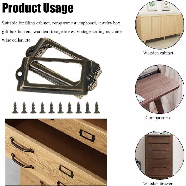 Metal Label Holders with Screws for Desk, Bronze, 15 Pcs, Size 70x33mm