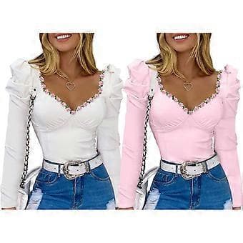 Langærmet bluse til kvinder, efterår, top med 3D-blomst, V-hals, slim fit, T-shirt, mode, hverdagsbluser, skjorte, hvid M Hvid M White M