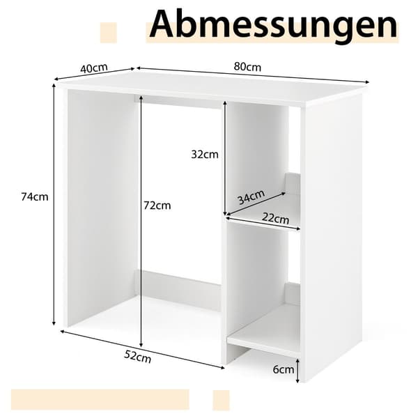 Small Desk with 2 Compartments Computer Desk Office Desk PC Desk 80 x 40 x 74 cm White