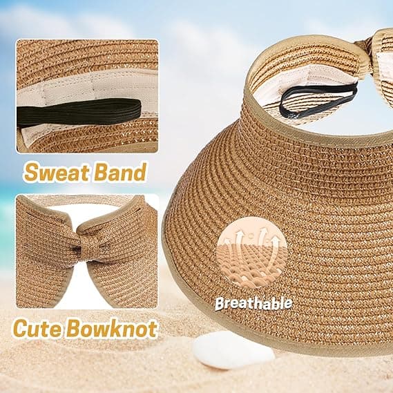 Roll-up Summer Sun Hat, Wide Brim Straw Hat, Beach Hat, Girls' Bow Hat