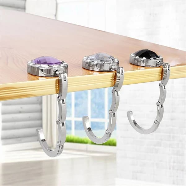 Round Portable Table Hanger for Handbag, Bag, Hook Holder, Table Hanger, Crystal Alloy, Foldable