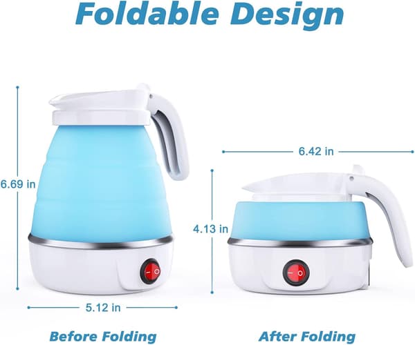 Foldable Electric Silicone Kettle, Portable Mini Travel Kettle with Detachable Power Cord - Blue (Compatible with Foldable)[JUN]