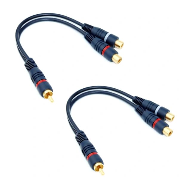 RCA-han til dobbelt hun-kabel, 3,5 mm Jack RCA-adapter lydkabelsplitter, mørkeblå - 15 cm, dobbelt RCA-musikkabel til,A