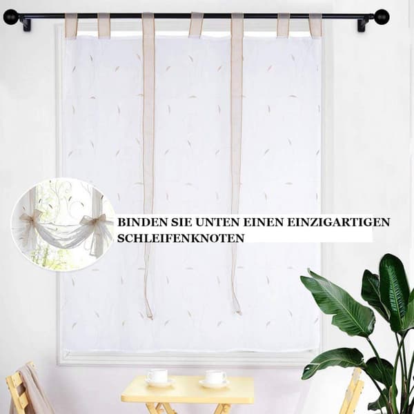 White Embroidered Floral Roman Curtain