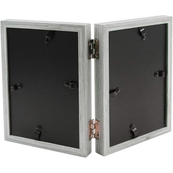 Double Photo Frame 4X6 Inch Rustic Grey Wood Hinged Folding Picture Frames, Wedding Gifts, Mother's Day Gift