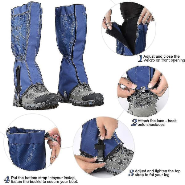 Waterproof and Adjustable Hiking Snow Gaiters with Foot Strap (Royal Blue)