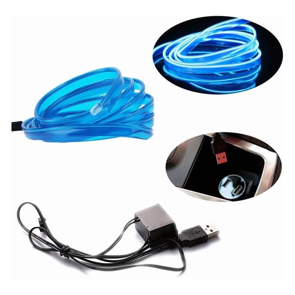 10ft LED Strip for Car Interior, Flexible with USB Cable, Cool Unique Universal Neon Atmosphere Lamp, Blue