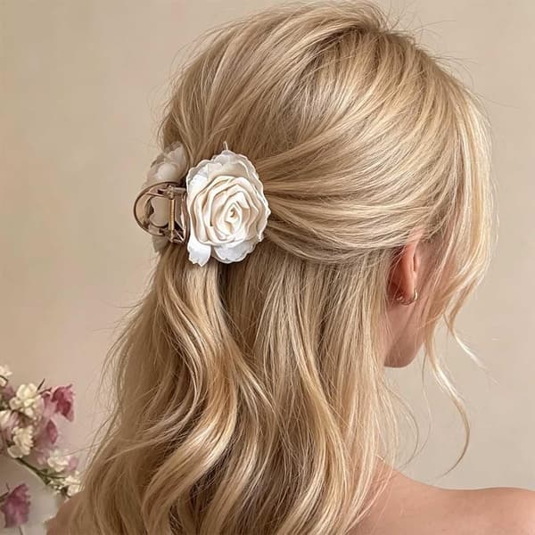 Rosetthårklemmer til kvinder Stærkt greb Satin Blomster Hårklemme til tykt tyndt hår Elegante hårtilbehør til bryllup daglig brug