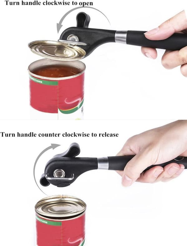 Manuell boksåpner, ergonomisk sklisikker design i rustfritt stål med myk sideskjæring