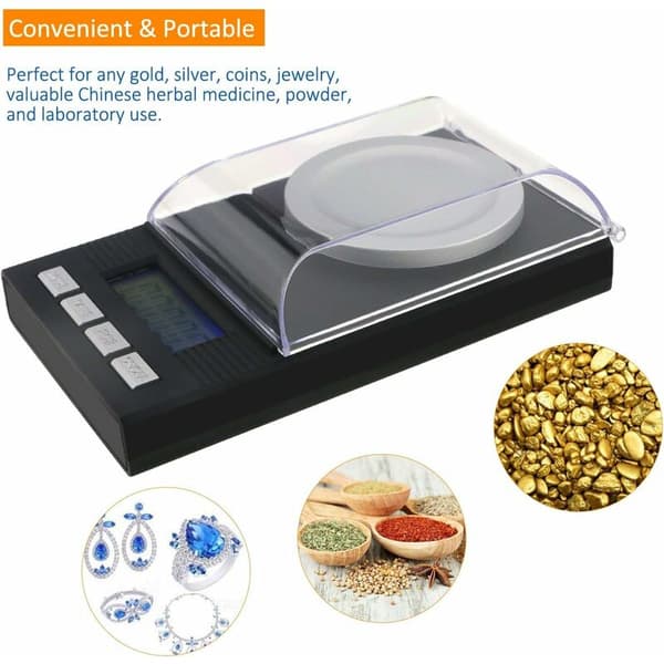 Precision Pocket Scale, Jewelry Scale 50 x 0.001g Digital Scale Kitchen Scale with LCD Display with Calibration Weight Tweezers and Weighing Platform