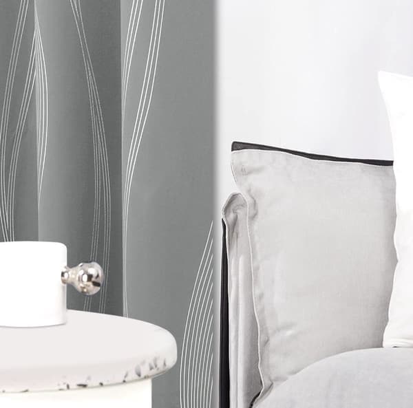 Blackout Curtain with Silver Wave Pattern, Thermally Insulated, with Eyelets, for Bedroom and Office, Light Grey, 132x213 cm, 1 Panel