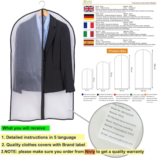 6-Pack Garment Bags - Breathable Storage for Suits, 120x60 & 100x60cm[JUN]