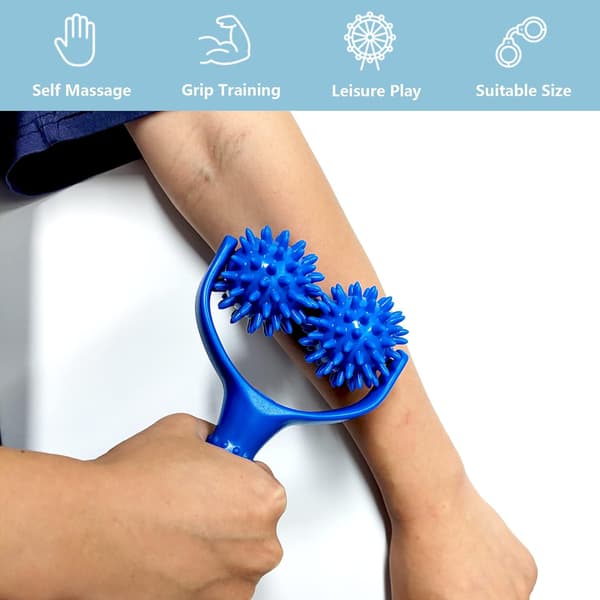 Blue massage roller with handle, anti-fat massage roller