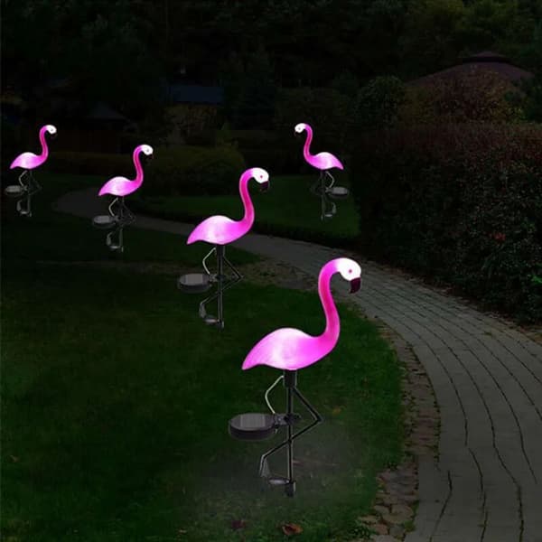 2 stk. LED Solar Rosa Flamingo Gresslampe 55cm Solcellelampe Belysning Vanntett Balkong Hagelampe
