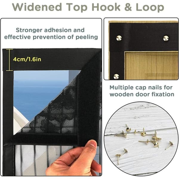 Magnetic Mosquito Net Door with Complete Installation Kit, Black, 90x200cm, Includes Pins and Tape