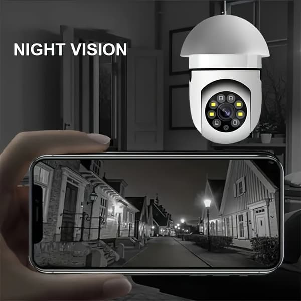 Smarte WiFi-lampe sikkerhetskameraer, 360° panoramaovervåking med bevegelsesdeteksjonsvarsler