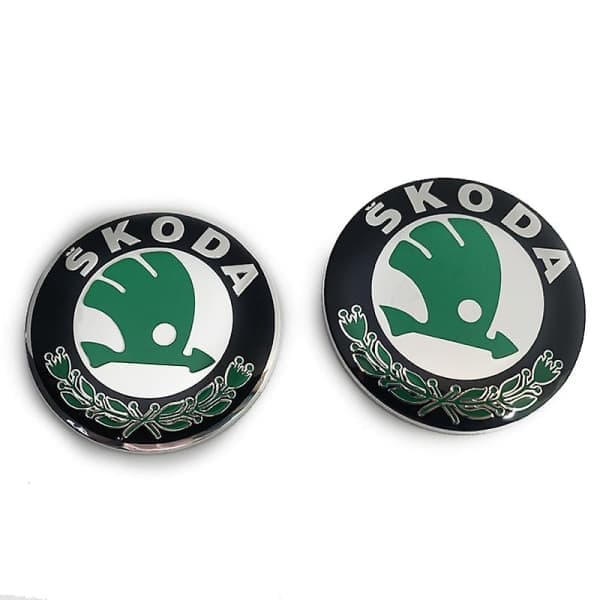 Bildembelm 2 stk for Skoda modeller 90 mm 80 mm emblem hette og bagasjerom