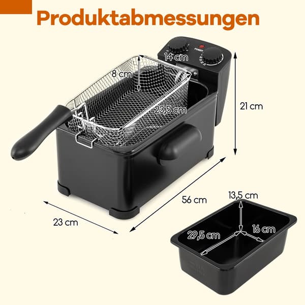 Rasvakeitin 2000W, 3L öljytilavuus, säädettävä termostaatti