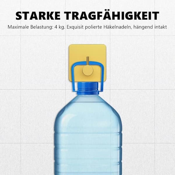 Selvklæbende kroge i rustfrit stål, 4-pak, borefri til køkken og badeværelse, guld