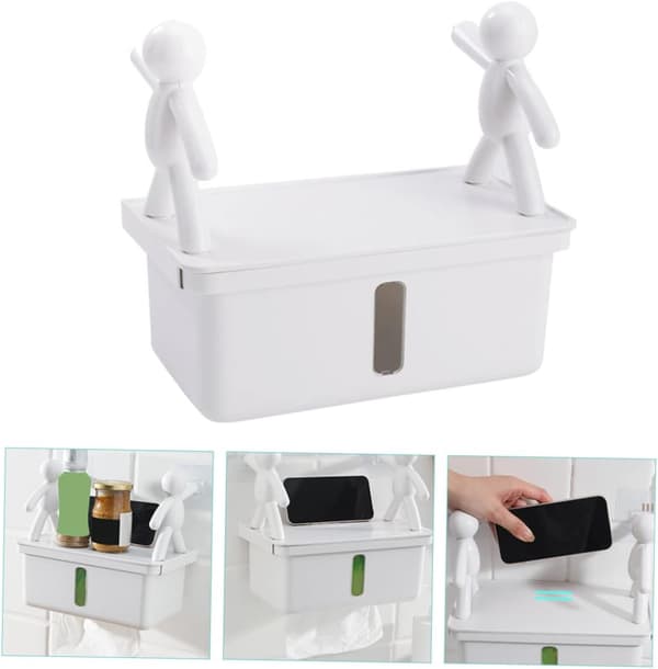 Amosfun Wall Mounted Paper Holder Storage Rack Paper Box Villain White Paper Tissue Case