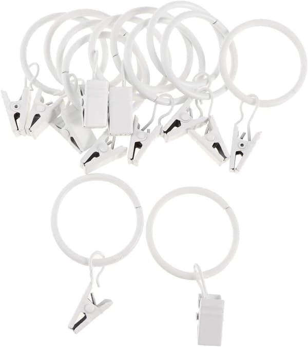12-pack gardinringar med klämmor, dekorativa gardinringar