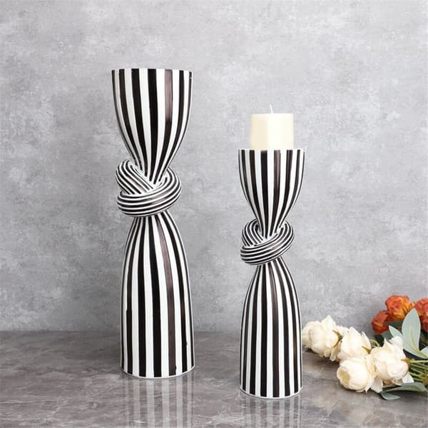 Black and White Striped Twisted Candlestick, Table Decoration - A