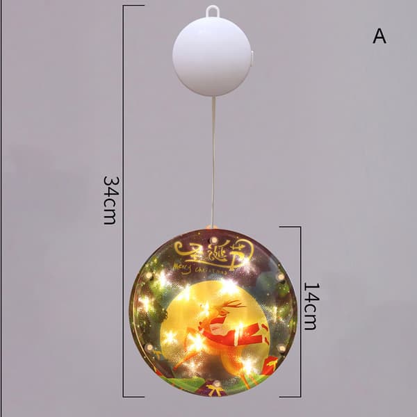 Christmas LED Lights Cartoon Printed Hanging Window Lamp Always On Decorative Christmas Theme Night Light for Home Party E E