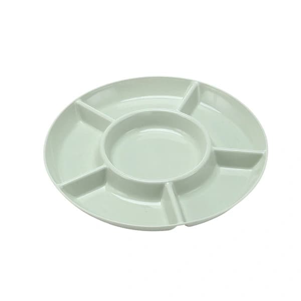 6-Compartment Serving Tray for Snacks, Fruit, and Candy Dish in Wheat Straw for Parties, Beige 11.22 Inches Beige Beige