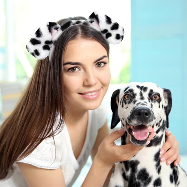 Dalmatiner Hund Öron Pannband Set - 4-pack Fluffig Kostym för Barn & Vuxna [JUN]