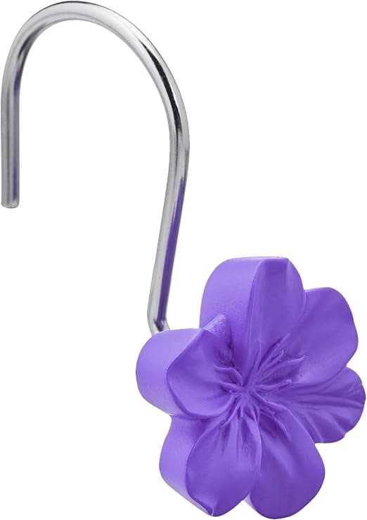 Blomstrete dusjforhengkroker, lilla 12 stk