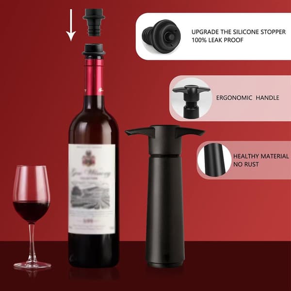 Wine Vacuum Pump with 2 Stoppers - Reusable Bottle Stopper, Keeps Wine Fresh, Gift