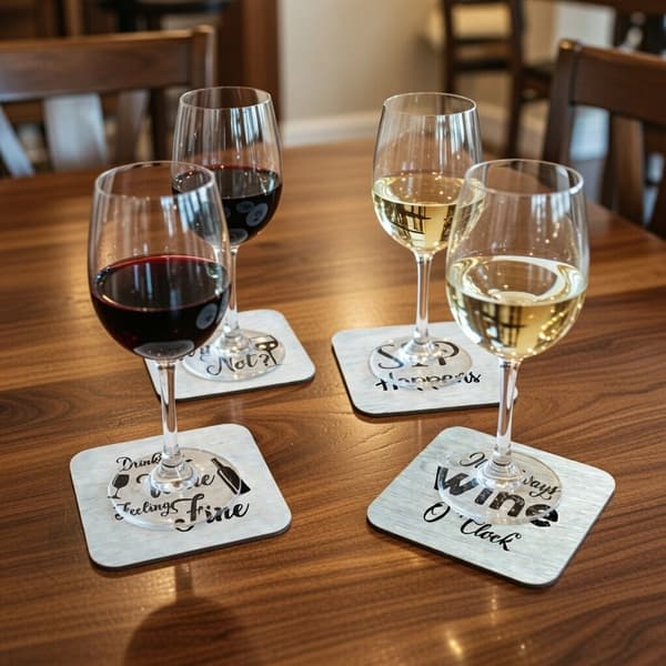 4-pak - Glasbrikker Vin tema - Underlag til Glas multifärg multicolor