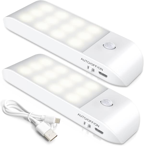 Rechargeable LED Night Light, [2-pack] Automatic Motion Sensor LED Lamp, Portable Magnetic Wall Light
