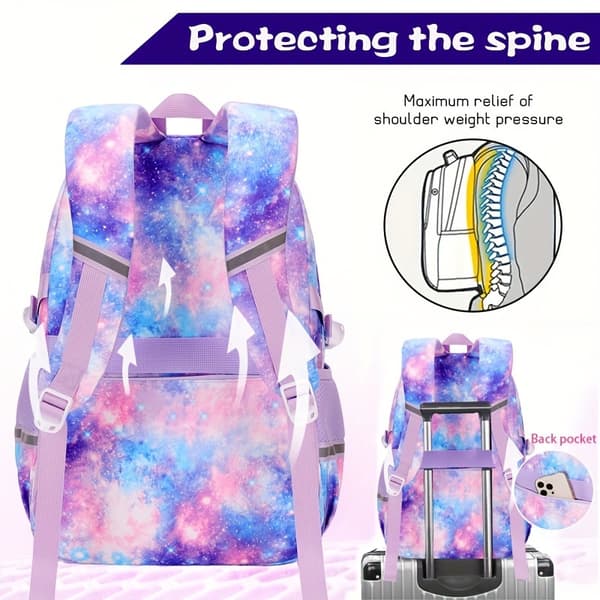 School Bag, 3-piece Girls' Backpack, Backpack (Grey Daisy)