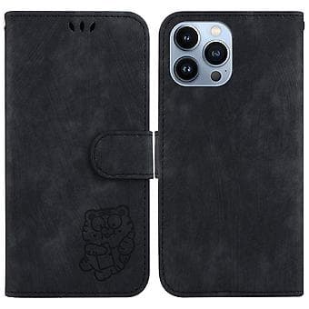 Kohokuvioitu nahkakotelo iPhone 15 Pro Maxille (musta)