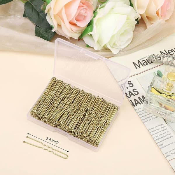 U-formade hårnålar, 200-pack, för vågiga knutar, för kvinnor och flickor (blond, 6 cm)
