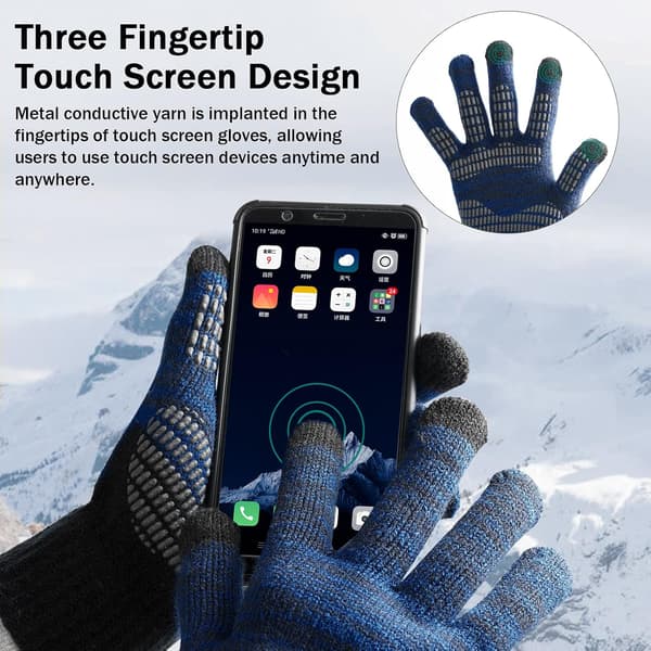 Touchscreen Gloves for Men, Non-Slip Thermal Gloves, Knitted Men's Gloves with Silicone Particles, Thicker, Elastic, Windproof